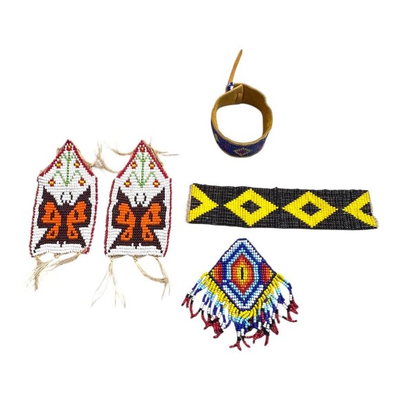 Vintage Navajo Handwoven Beaded Butterfly Pendant Handmade Lot Bracelet Set - Picture 6 of 11